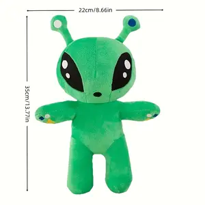 Green Alien Plush Toy - Cute Cartoon Design with Eyes & Antennae, Soft Fabric, Perfect for Dog Play & Interaction, No Batteries Needed, Ideal Gift for Dogs, Interactive Pet Toy |   Playful Design |   Soft Texture