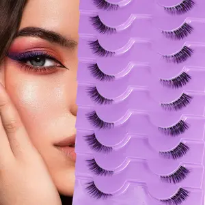 Natural Half Lash Extensions, 10 Pairs C Curl Cat Eye Design, Transparent Band Short Fluffy Volume Lashes False Eyelashes, Perfect for Daily Makeup Parties
