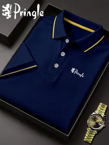 Men's Pringle Logo Print Polo Shirt, Fitted Casual Style, Breathable and Comfortable, All-Season Wear, High-Quality Endurance