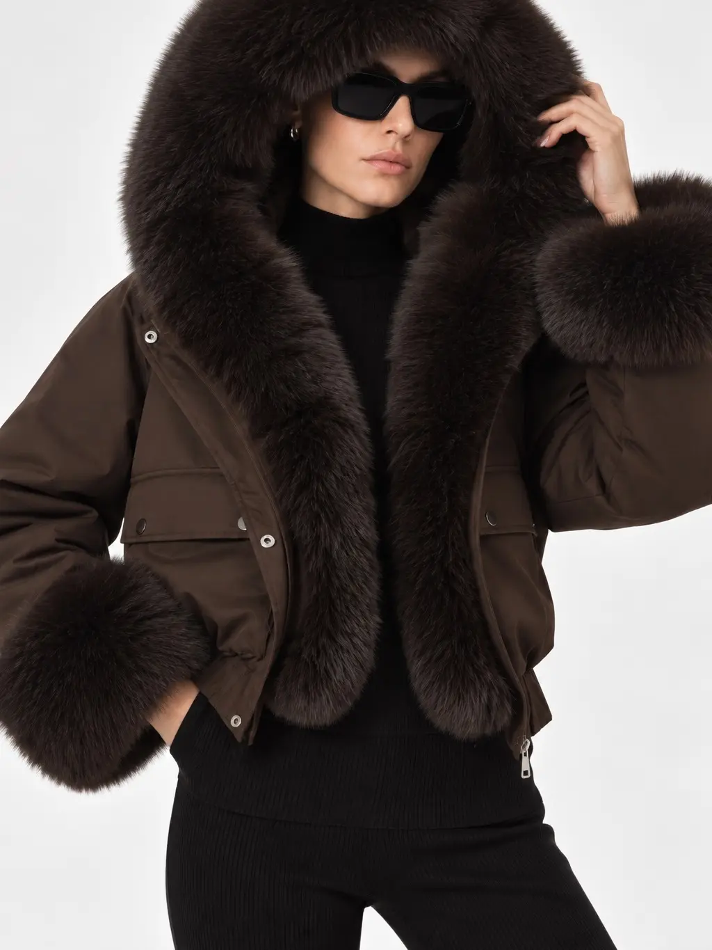 8086 Long Sleeve Cropped Puffer Parka - Hooded, Warm 8086 Long Sleeve Cropped Puffer Parka - Hooded, Warm
