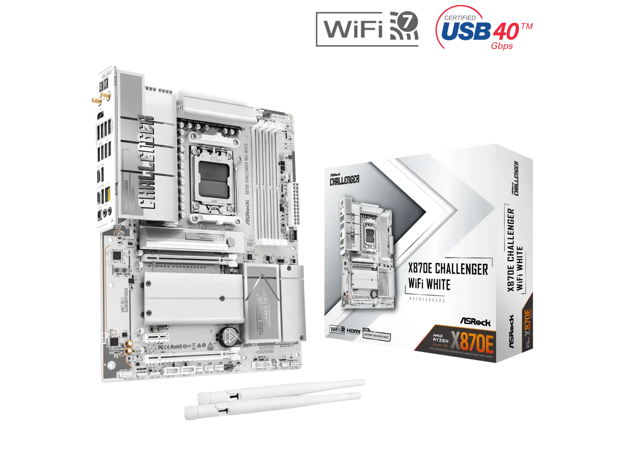 ASRock X870E Challenger WiFi White AM5 AMD X870E ATX Motherboard