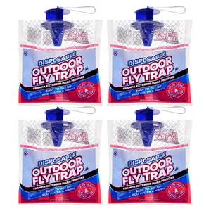 Outdoor Fly Trap Bags 4 Pack, Pre Baited Hanging Fly Catcher for Patio Yard Garden Barn and Trash Area, Disposable Outdoor Insect Trap for Backyard Farm and Stable Use