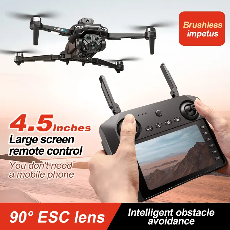 Outdoor Electronic Drone M33 - Brushless Motor Quadcopter, 3 Batteries Long Endurance, Novice-Friendly, Screen Control, Optical Flow, 4.5in Large Screen Remote Control, Card Reader, Carry Bag