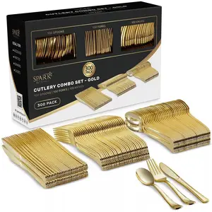 Heavy Duty Plastic Silverware Set, 300 Disposable Utensils - 100 Forks, 100 Spoons & 100 Knives - Perfect for Parties, Weddings & Birthdays