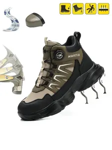BKSAFETY Men's Rotating Buckle Work Shoes Steel Toe Anti-Smash Anti-Puncture Lightweight Soft Sole Shock Absorption Comfortable Waterproof Safety Shoes Active