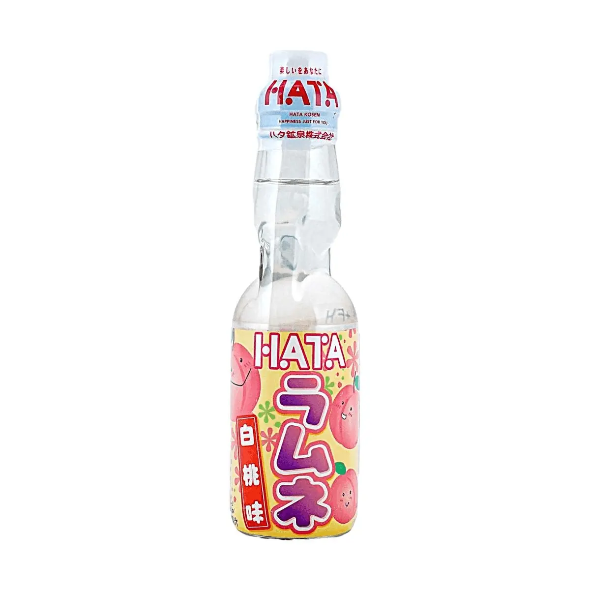 HATAKOSEN Japanese Ramune Soda Peach Flavor - Refreshing White Peach Drink, 200ml Bottle