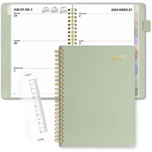 2026-2027 Weekly & Monthly Planner 6.4"x8.5", 12-Month (July 2026 - June 2027) Academic Year Calendar Planner with Vegan Leather Cover, Pocket, Notes, Monthly Tabs, Green