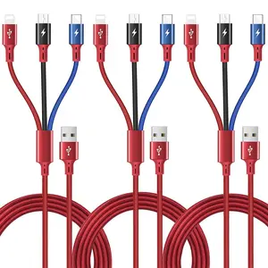 3Pack 5Ft Multiple Charging Cable 3-in-1 Braided Multi Charger Cord Fast Charging Cable Multi Charger Cable for Type C/Micro USB Port for Cell Phones/iPhone 17 16 15 14 13/Samsung/PS/Tablets & More : Electronics