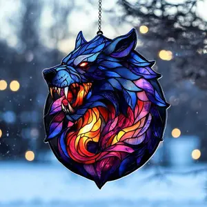 Wolf Acrylic Faux Stained Glass Suncatcher | Window Hanging Art, Wildlife Home Decor, Unique Gift for Wolf Lovers, Housewarming, or Birthday