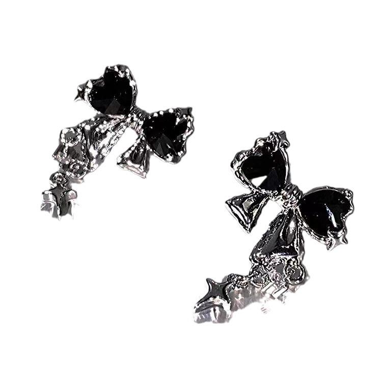 Bow-shaped Cubic Zirconia Stud Earrings for Women Niche Design Fashionable Elegant Trendy Accessories Sparkling Effect