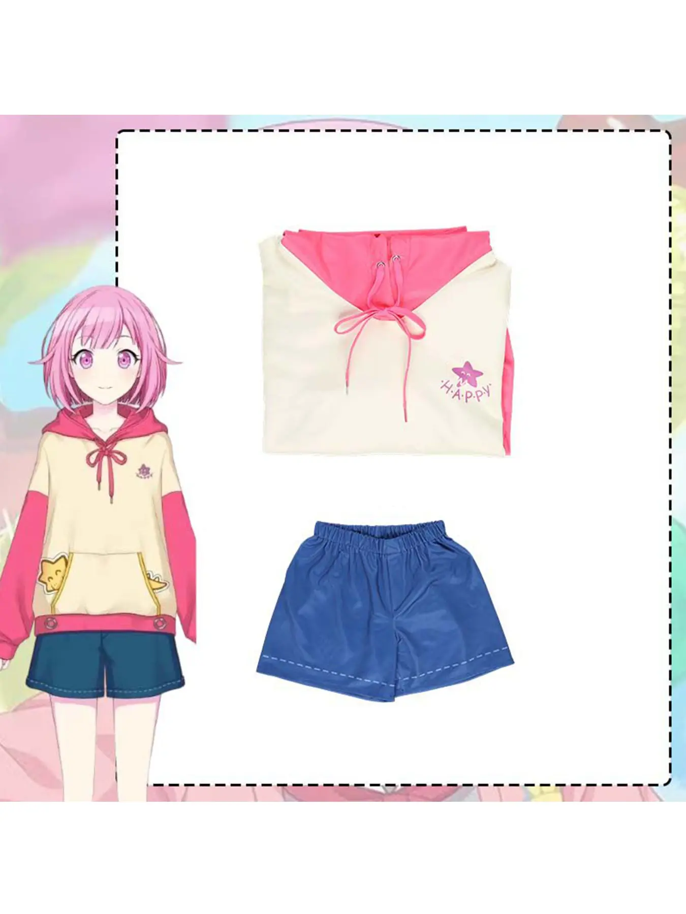 World Plan Colorful Stage Cosplay Dress for Adult Women, Feng Xiao Meng Cosplay Sweatshirt, Anime Game Daily Wear Top + Shorts Outfit Costumes
