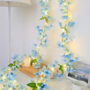 20LED Blue Forsythia Rattan String Lights, Battery Operated Glowing Floral Garden Party Lights,Artificial Spring Flower & Green Leaf Vine Versatile for Home, Bedroom,Handrails,Curtains,Wedding,Christmas,Romantic Atmosphere (Batteries Not Included)
