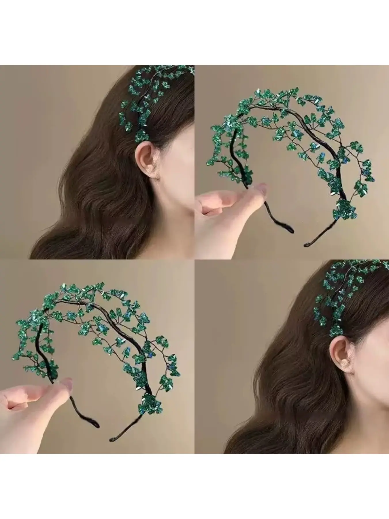 The Wizard of Oz ~ Super Fairy Irregular Green Beaded Fashion Headband Same Style Small Exquisite High-End Hair Accessory Chic Headbands Women