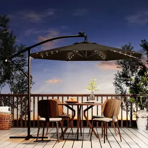 [TOP RATED - FLASH SALE] Garvee 10' Solar Lights Offset Patio Umbrella, Cantilever Umbrella with Easy Lift & Tilt Adjustment, 8 Ribs Sun Umbrella UV Protection