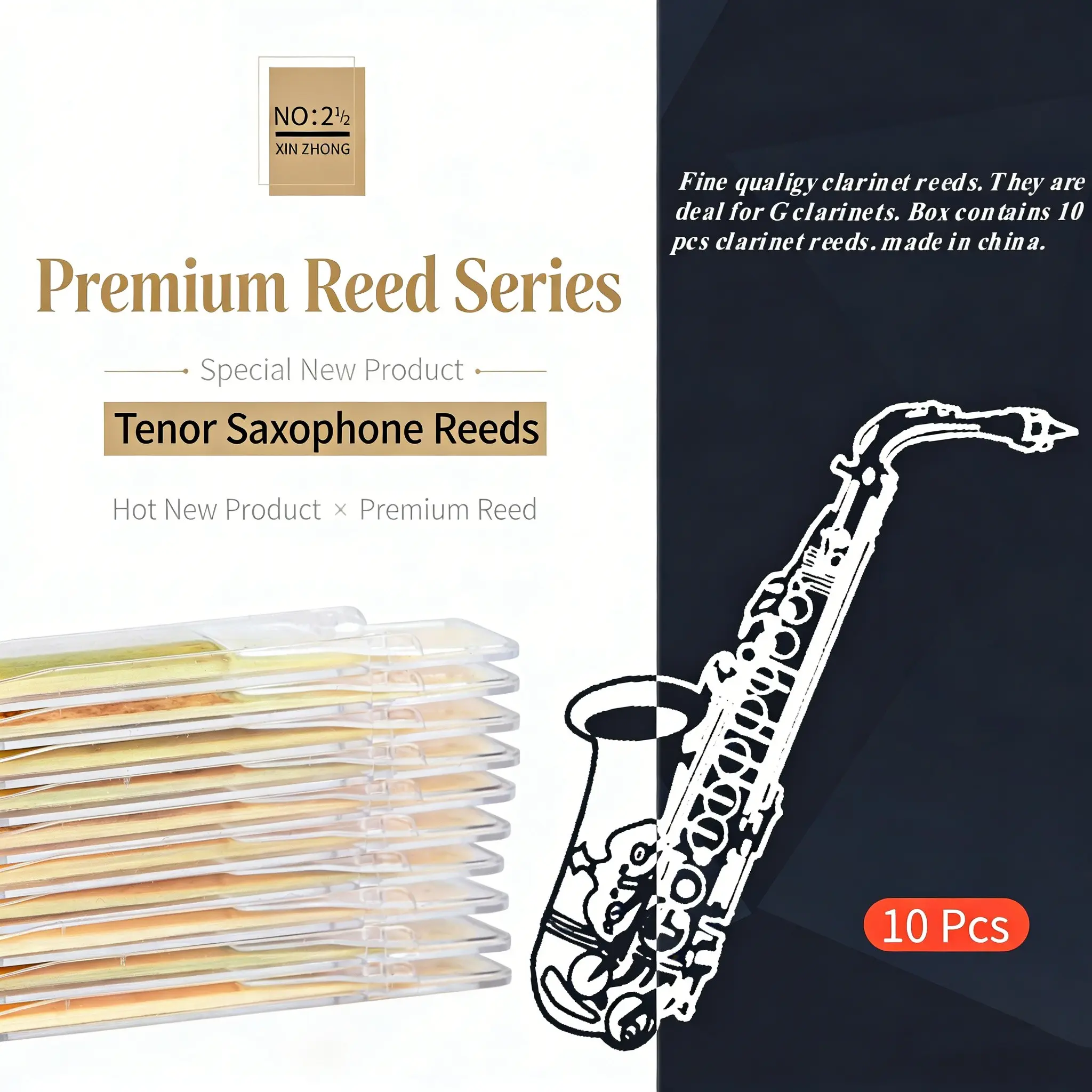 New Zhong Premium Bass Clarinet Mouthpiece, 2.5 Hardness, Bb Tuning, Blue Box Packaging, 10 Pieces with Abs Protective Case
