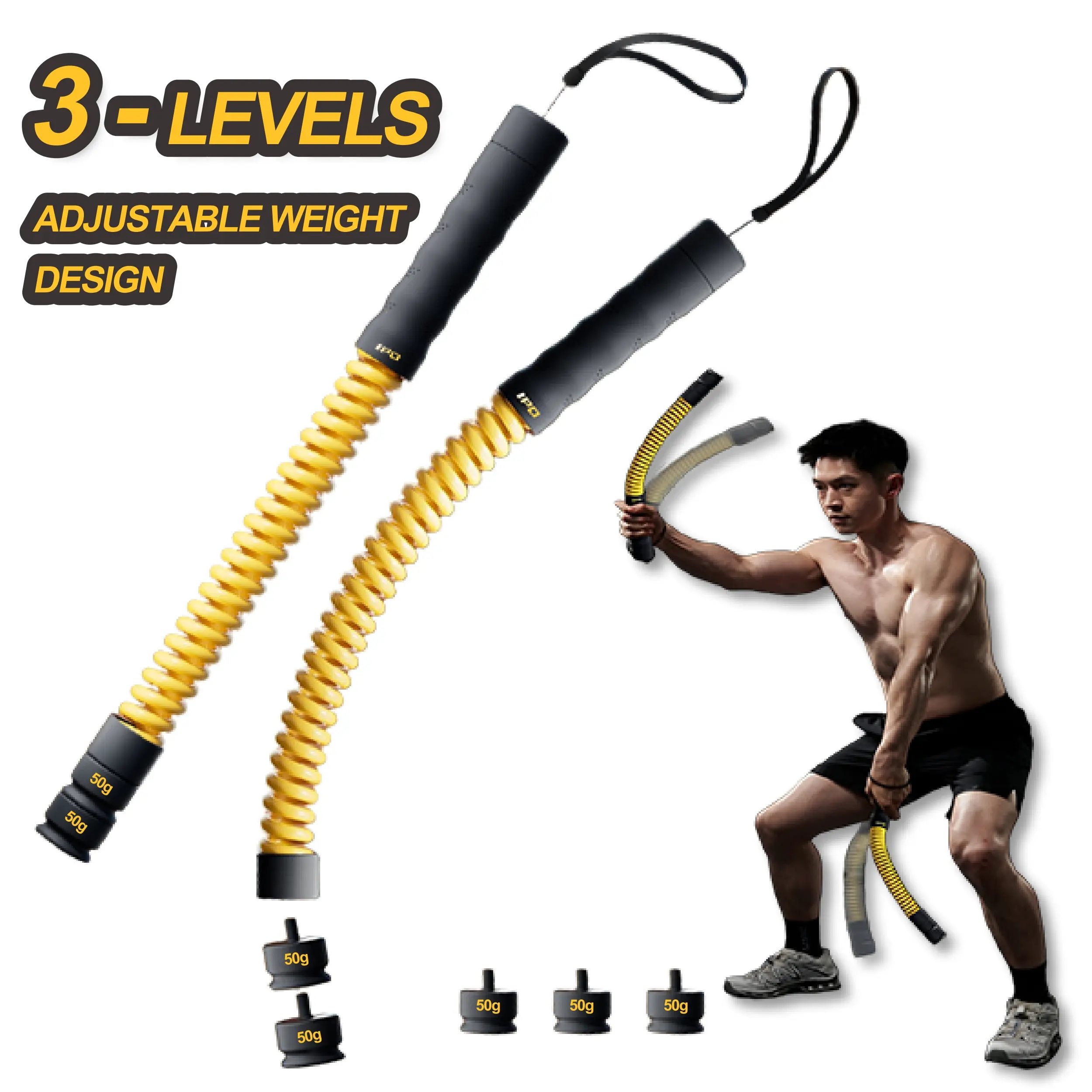 Upgrade 3 levels Adjustable Cordless Battle Ropes - Weighted Ropeless Battle Rope for Home Gym Exercise, Portable Workout Equipment for Strength Training & Cardio Fitness