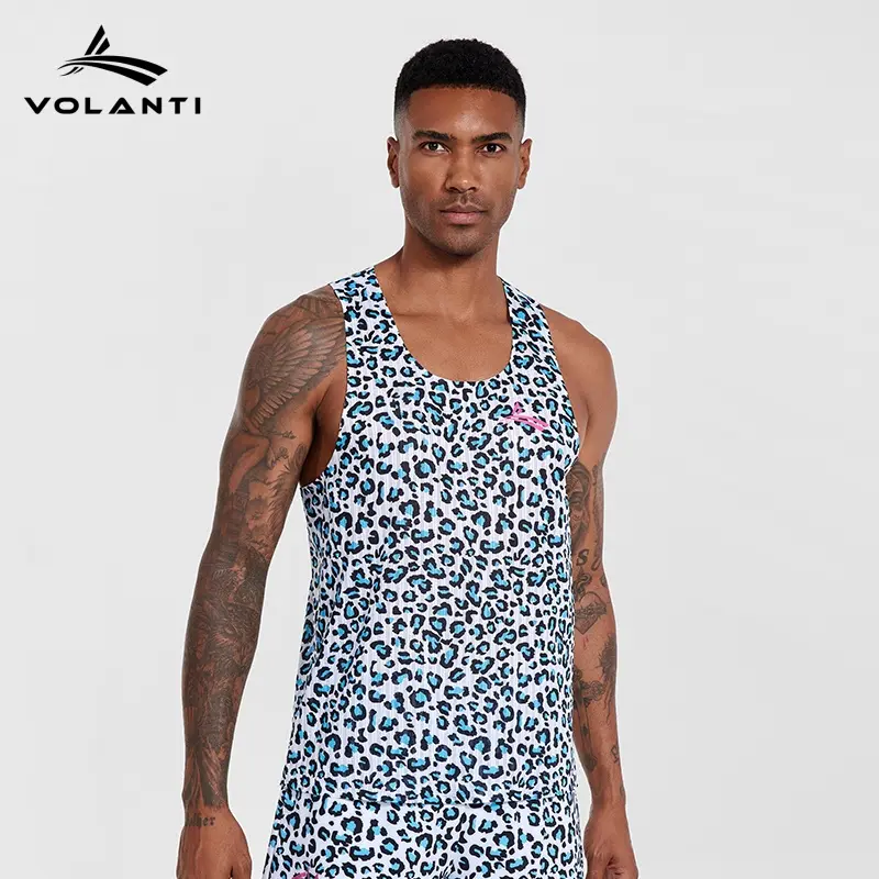 VOLANTI Men's Sports Vest, Sporty Cheetah Print with Breathable Quick-Dry Mesh, Lightweight for Running & Gym Workouts, Sporty Chic