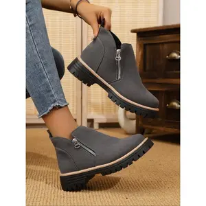 Women's low heel short boot, side zipper design, high-end solid color, available in sizes 36-43 EU, suitable for arched foot design, stylish, slip-resistant, comfortable, must-have French-style boots perfect for autumn and winter wear, suitable for both i