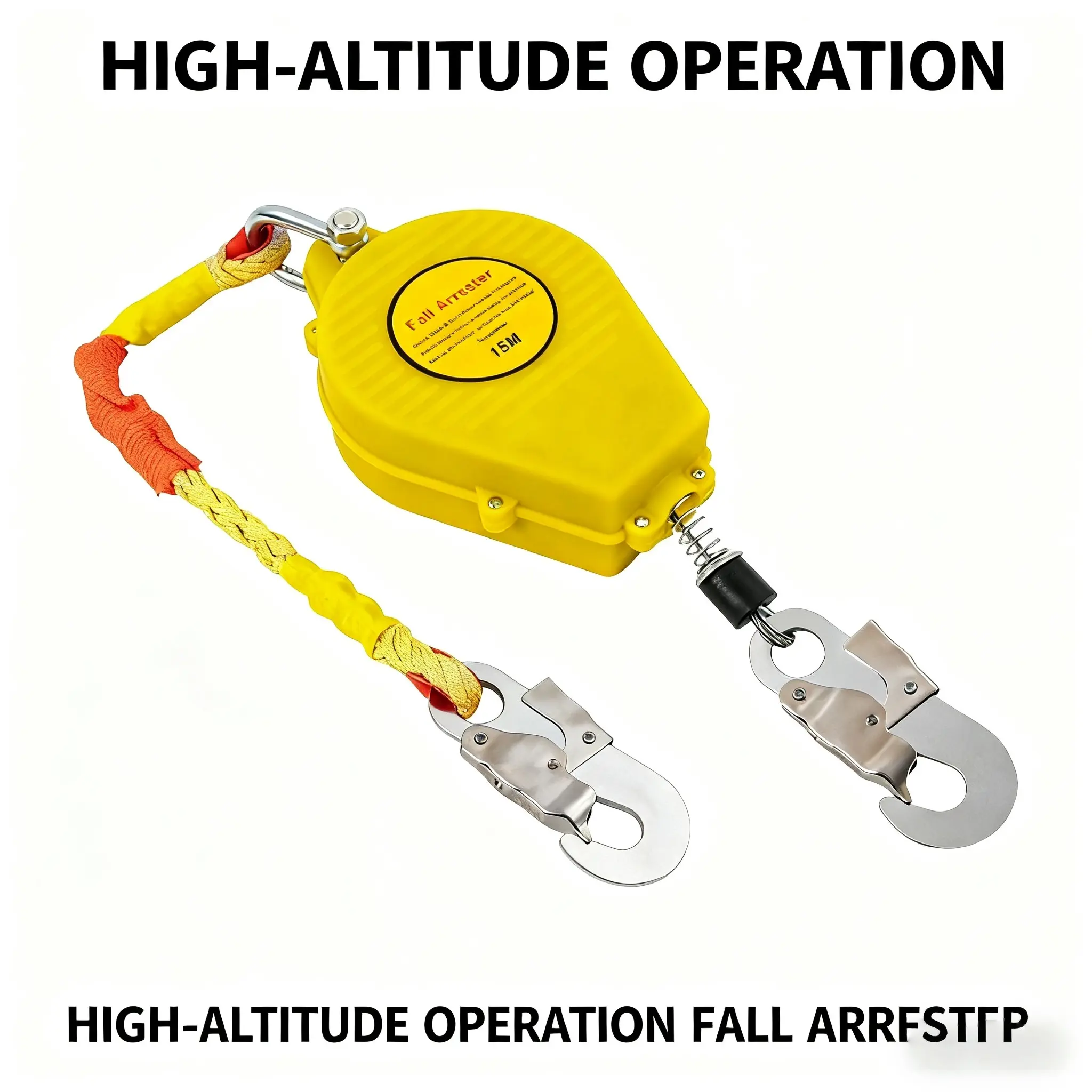 Heavy Duty Safety Fall Arrester, 49.2ft Wire Rope, 150kg/330lbs Load Capacity, Double Disc Brake, 180°C Resistance, Rubber & PP Components, 4.5kg/9.9lbs Weight for Climbing, Aerial Work, Polyester, Double Brake, Modern, Fixed Length, 15M, Alloy Steel, Alu