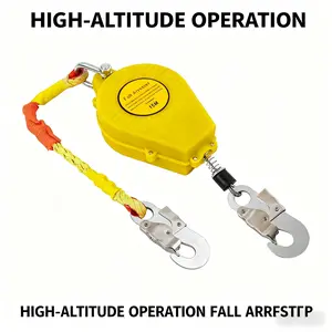 Tools Safety Fall Arrester 49.2ft Wire Rope 330Lbs Load Double Disc Brake 180°C Resistant for Power Maintenance Aerial Work Engineering