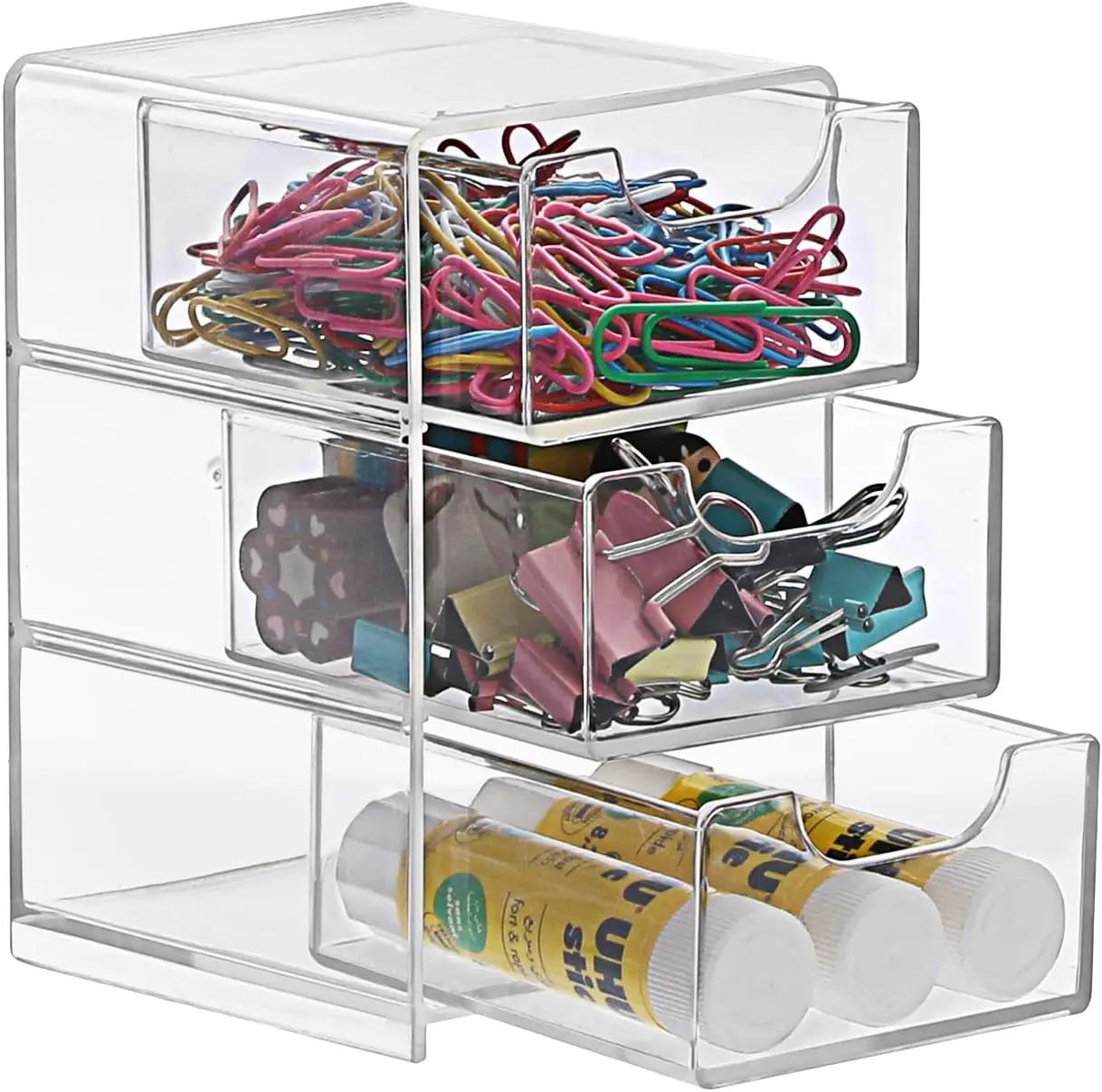 1 Pack Small Acrylic Organizer with Drawers, 3-Layer| Clear Desktop Organizer for Office Supplies Mini Box with Drawers for Desk, Desktop Makeup Drawer Jewelry Box
