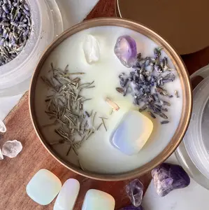 FULL MOON Candles  Intention Candle with crystals | Homemade gifts | Manifestation and intention rituals  Candle | Crystal healing | moon ritual Decor  Cozy Flowers Hand Vanilla Ornaments Decoration Light Freshener Perfume Aroma Scented