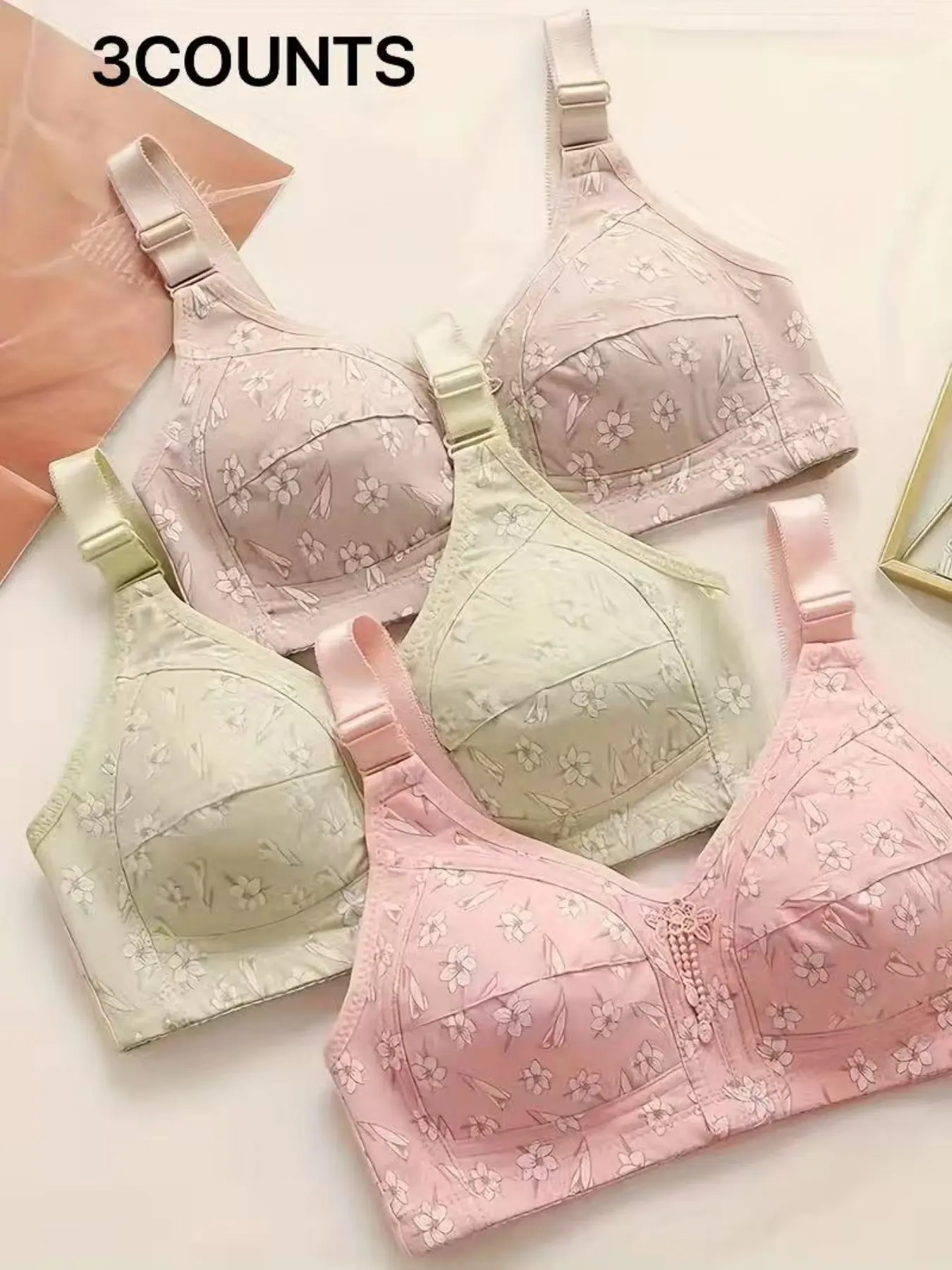 Women's Wireless Elegant Chic Basic Floral Print Bras Set, Bra Sets, Comfortable Breathable Full Coverage, Medium Support, All Seasons Wear, Simple Closure, Underwear