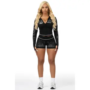 Joella Black Rhinestone Short Set