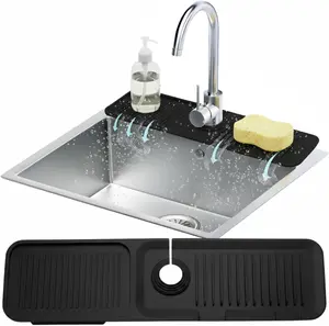24” Silicone Kitchen Faucet Mat with Splash Guard & Quick-Drain Sink Protector