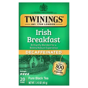 Twinings Pure Black Tea, Irish Breakfast, Decaffeinated, 20 Tea Bags, 1.41 oz (40 g)