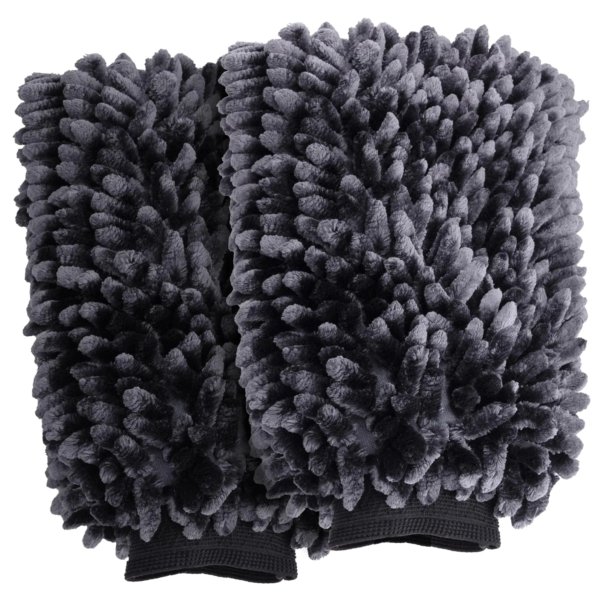 VIKING Car Wash Mitt, Microfiber for Car Cleaning, Premium Chenille, Black, 10 inch x 8 inch, 2 Pack