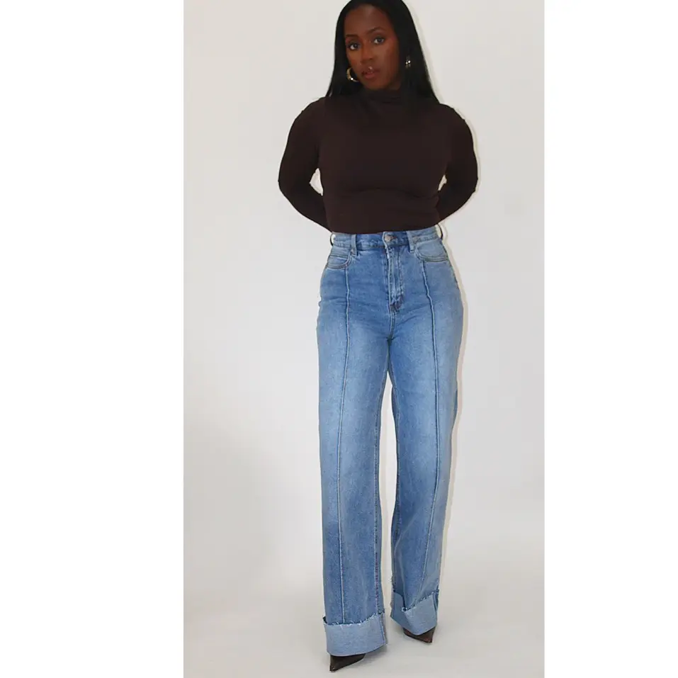 Wide Leg Front Seam Cuff Jean