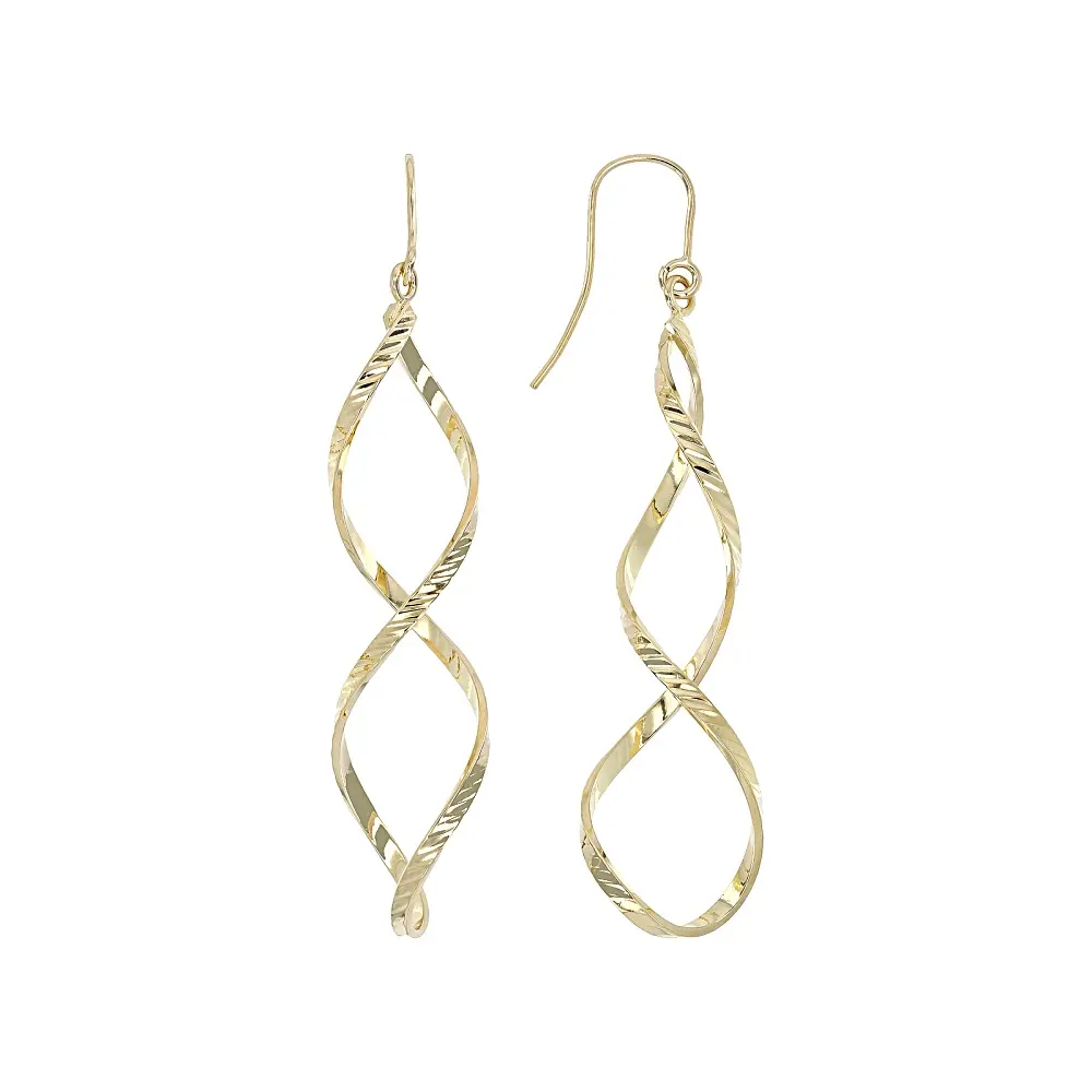 JTV 18K Yellow Gold Over Bronze Diamond Cut Twisted Infinity Dangle Earrings