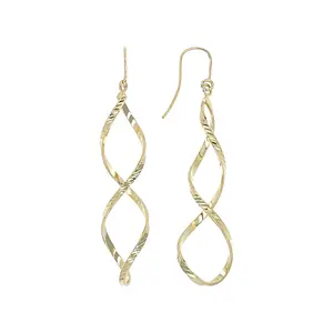 JTV 18K Yellow Gold Over Bronze Diamond Cut Twisted Infinity Dangle Earrings