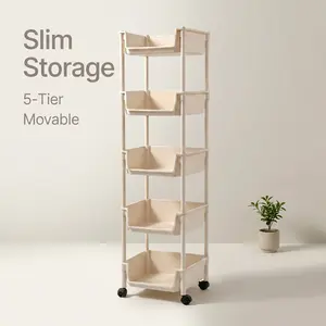 Memorial Day Sale 2026 | 5 Tier Slim Rolling Storage Cart, Narrow Gap Organizer with Wheels for Bathroom Kitchen Small Spaces