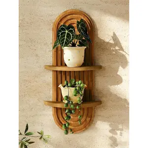 PeakFlex Boho Wall Decor Brown Plant Wall Shelf Mid Century Modern Decor Hanging Plant Shelf 16.7in 2 Tier Wooden Floating Shelves for Home Bathroom Bedroom Living Room Office Holding Planter,The Best Gift for a Friend