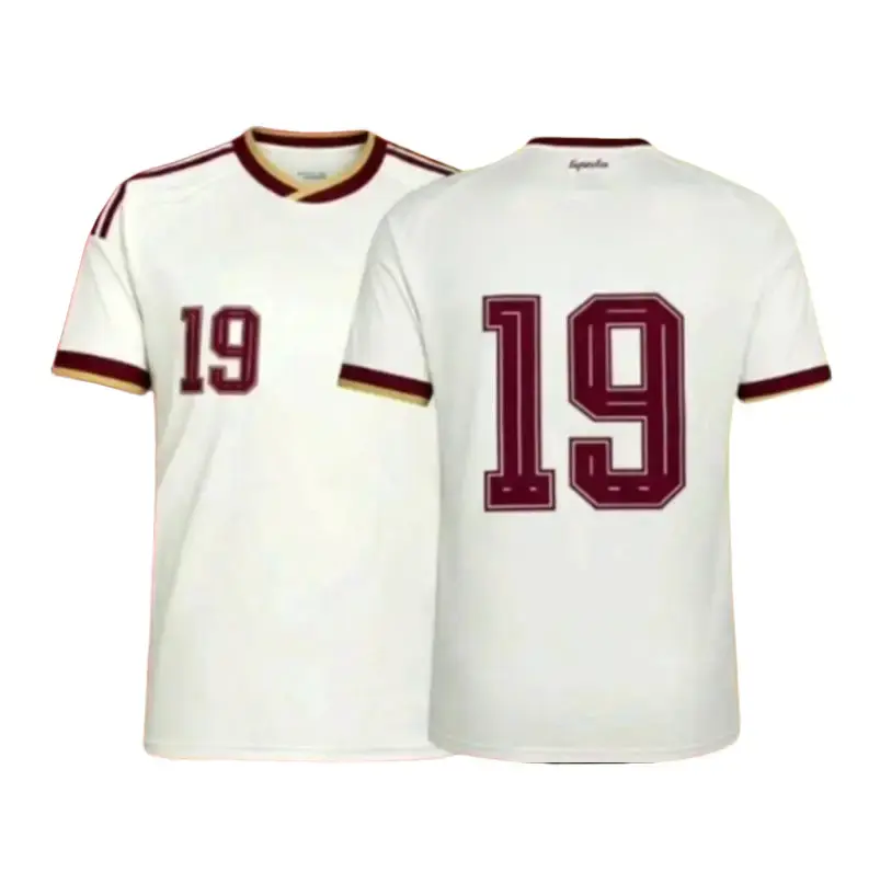 Premium White No.19 Soccer Jersey, Burgundy Gold Football Fan Shirt, Front Back Number Design, Short Sleeve Unisex Game Day Sportswear for Men Women