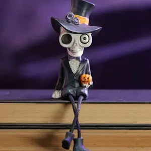 Cracker Barrel Spooky Skeleton Ghost Groom Dangler Shelf Sitter Halloween Decor Figurine, Home Decor Set, New