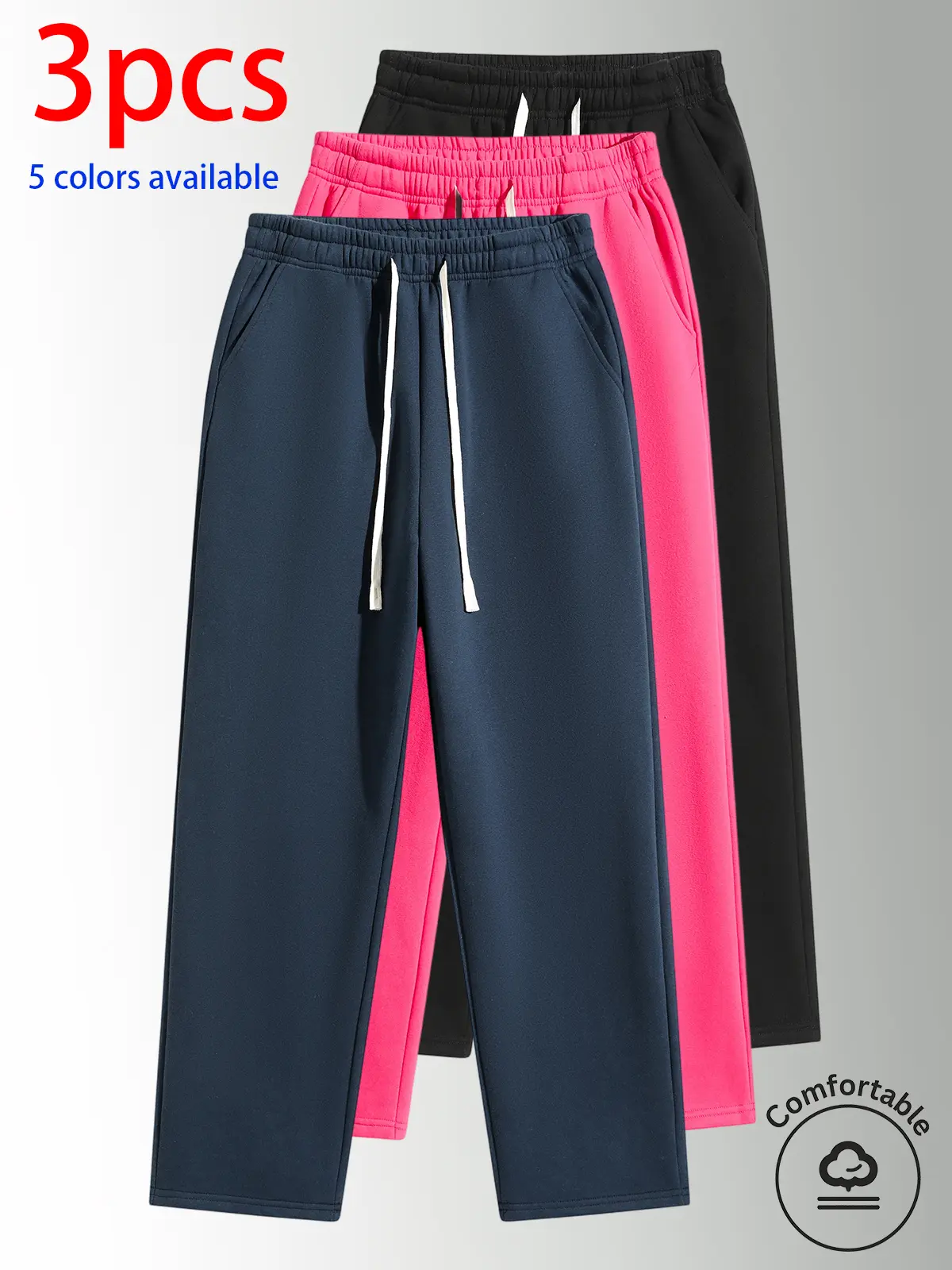 3-Pack Men’s Cotton Long Pants: Men’s Long Pants, Men’s Casual Pants, Men’s Sweatpants Loose straight fit, 40% cotton for a soft, skin-friendly feel, drawstring waist design, available in multiple colors—solid colors are simple, versatile, and flattering