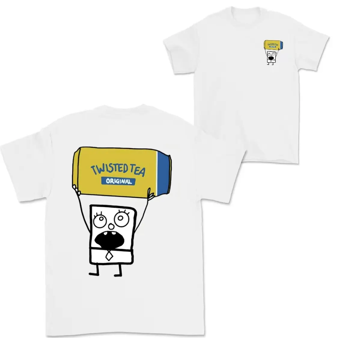 Doodlebob Twisted Tea T-shirt Double Sided Unisex Crewneck Made Using 100% Cotton, Design & Printed In The USA