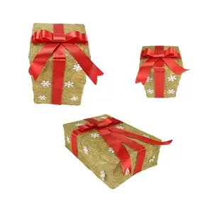 Northlight 3 Gold & Red Snowflake Gift Box YardArt Decor 13"