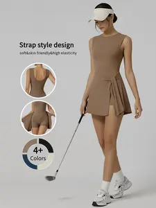 Women's Athletic Dress - Slim Fit Workout Outfit with Waist Tie, Non-See-Through Nylon Fabric for Yoga Gym Tennis Casual - Machine Washable Sports Skirt for Everyday & Formal Events - Elegant Sleeveless Design