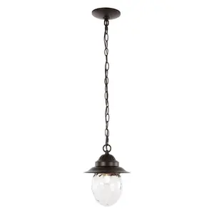JONATHAN Y Manteo Farmhouse Industrial Iron/Glass Outdoor LED Pendant; for Living Room, Bedroom, Kitchen, Office