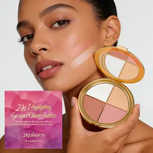 4-in-1 All-in-One Highlighter Blush Eyeshadow Palette - 4 Gorgeous Shades for Natural Glow, Cheek Color & Eye Makeup - Ultra-Pigmented, Blendable Formula - Perfect for On-The-Go, Daily Use & Makeup Beginners Cosmetic Powder Lid Glossy Flawless