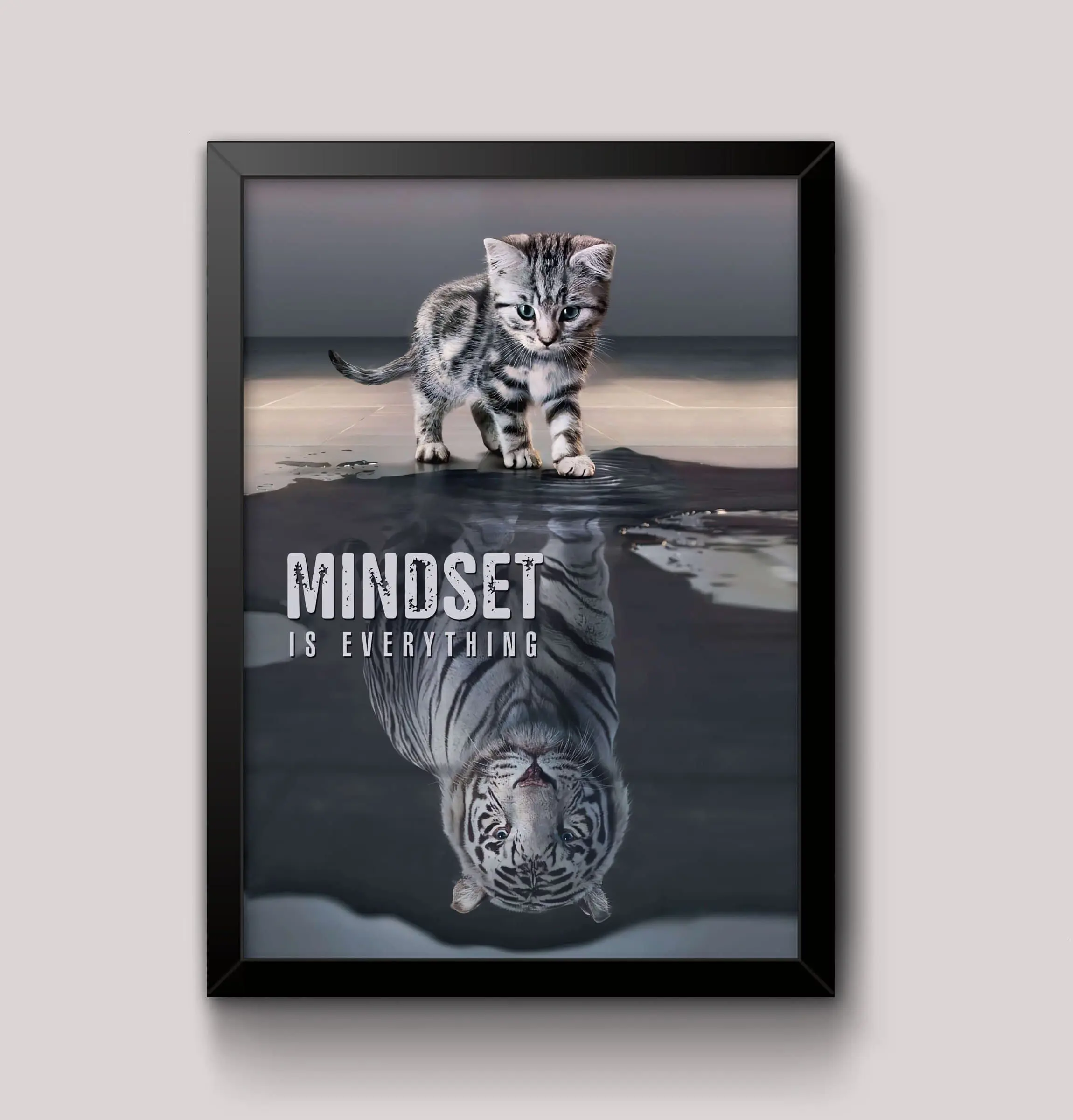 [Sale Up To 50%] Mindset Is Everything Cat, Tiger Leader Motivational Inspirational Prevocational Life Action Success Quote Print Poster Wall Art Picture