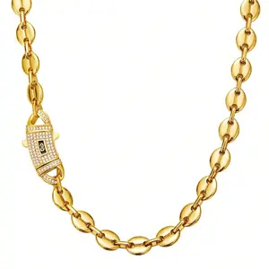 14K Gold Plated Stainless Steel Coffee Beans Chains Necklace Link Chain for Men Women Bling S LOGO Jewelry