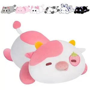 Mewaii Cute 13 inch & 23 inch Cute Animals Family Plush Pillow, Strawberry Cow Plush Pillow, Kawaii Plushies Cute Animal Family Stuffed Toys, Squishy Plushies, Cuddle Body Pillow for Kids & Girls (13 Inch)