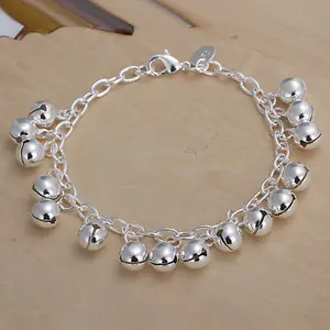 Women Sterling Silver Plated Bell Beads Charm Bracelet 8 Inches 1.8MM Lobster L58