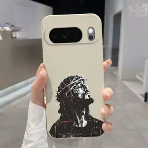 Rounded Edge Phone Case for Google Pixel 10 9 XL 8 7 Pro A  Jesus Christ Pattern Anti-Scratch Shockproof TPU Bumper Drop-proof Cover Cellphone Protective