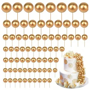 20pcs/Set Mini Foam Balls, Mixed Sizes Gold Color, Suitable For Cake Decorations, Cupcake Decorations, DIY Cake Liners, Gift Hats, Birthday, Wedding Anniversary, Party Baking Decorations